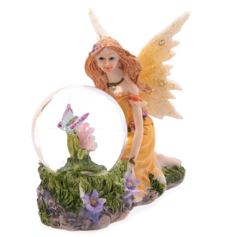 Flower Fairy Sitting Snow Globe - Orange