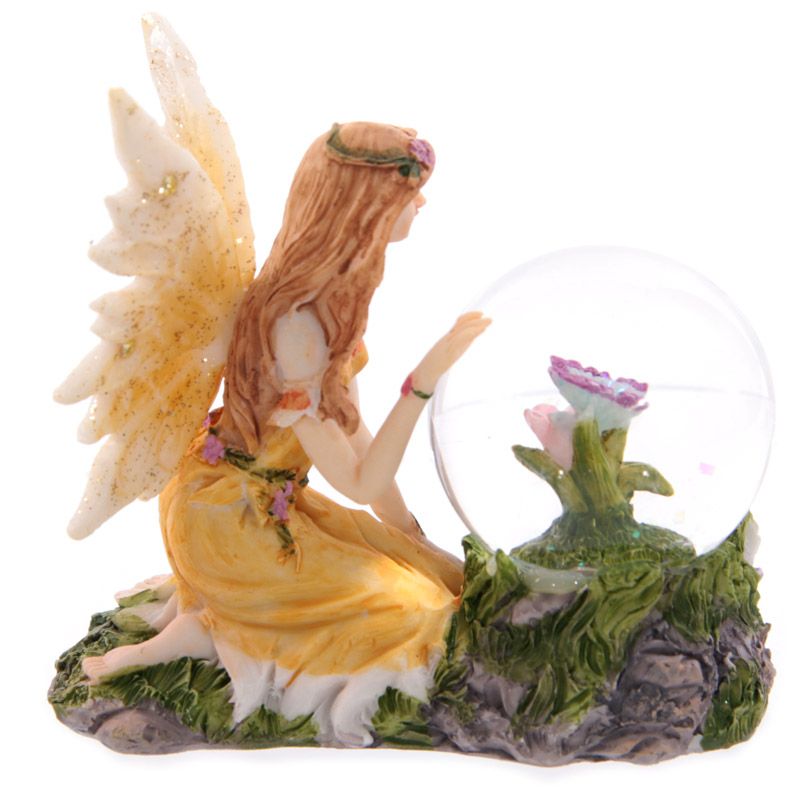Flower Fairy Sitting Snow Globe - Orange