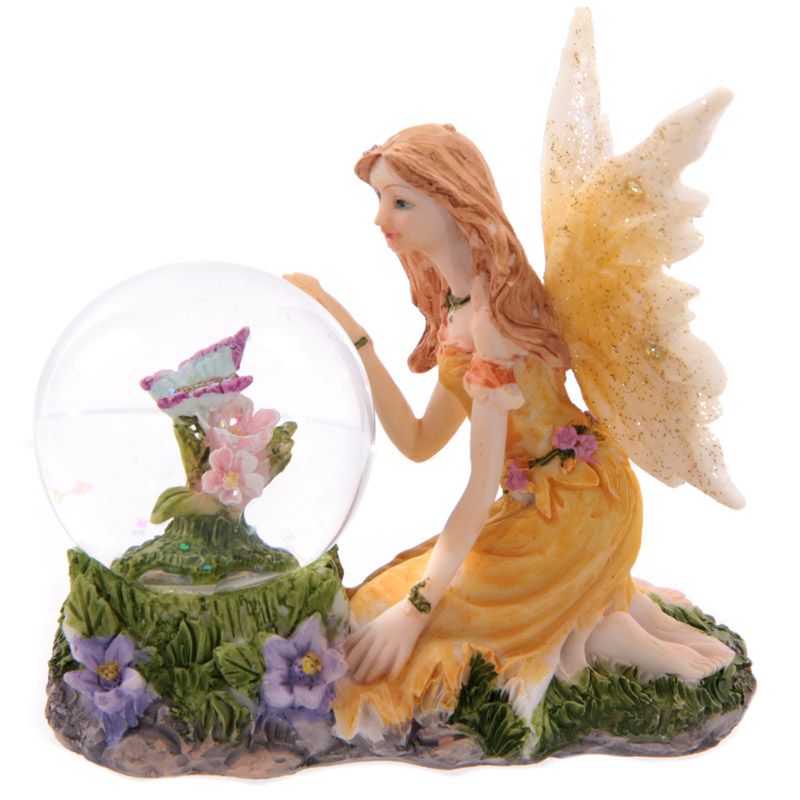 Flower Fairy Sitting Snow Globe - Orange
