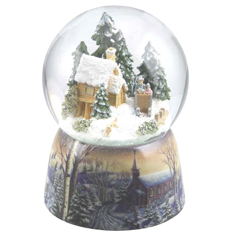 Snow Globe Wooden House & Sleigh