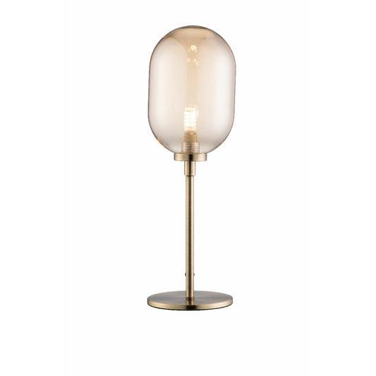 Galway Crystal Amber Glass & Brass Stem Lamp  This contemporary industrial style table lamp with antiqued brass stem & amber glass shade will enhance any space. Supplied with an LED bulb, the lamination created by this lamp is warm and relaxing, the glow effect created by this lamp will throw a characteristic warm light in any room of the house.