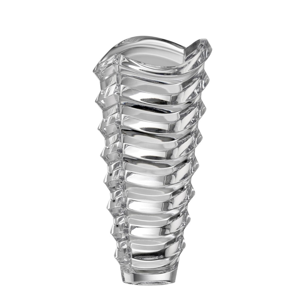 Galway Crystal Atlantic 13" Vase  The Galway Crystal Atlantic 13" Vase can hold a large bouquet of flowers and would beautiful on your dining table. The Atlantic Collection has a unique and beautiful design that represents the sharp waves found in the Atlantic Ocean. 