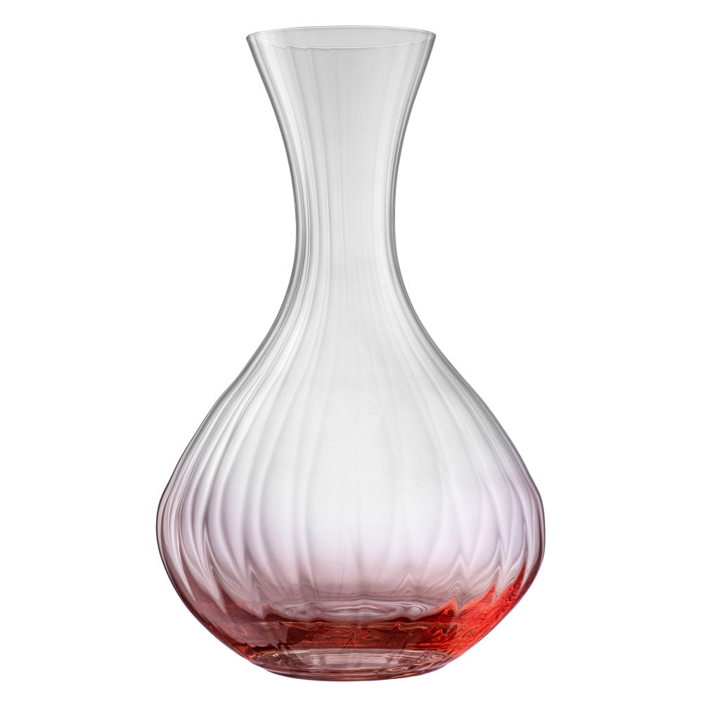 Galway Crystal Erne Carafe Blush  This beautifully crafted Galway Crystal carafe with a blush coloured base is an elegant must have barware piece. The long tapered neck makes the carafe easy to hold and pour and the Erne design has light lines along the body of the carafe adding a stylish finish.
