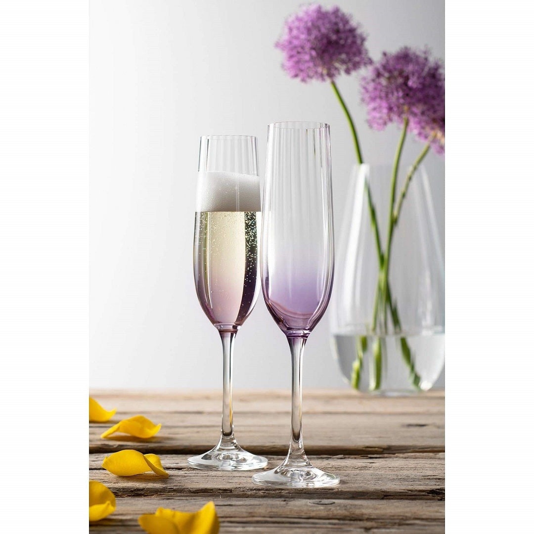 Galway Crystal Erne Champagne Flute Pair Amethyst