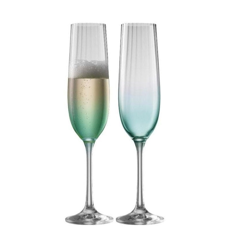 Galway Crystal Erne Champagne Flute Pair Aqua  These beautifully crafted Galway Crystal flute glasses with a Aqua coloured base are essential glasses for your home and are designed for Champagne lovers. 