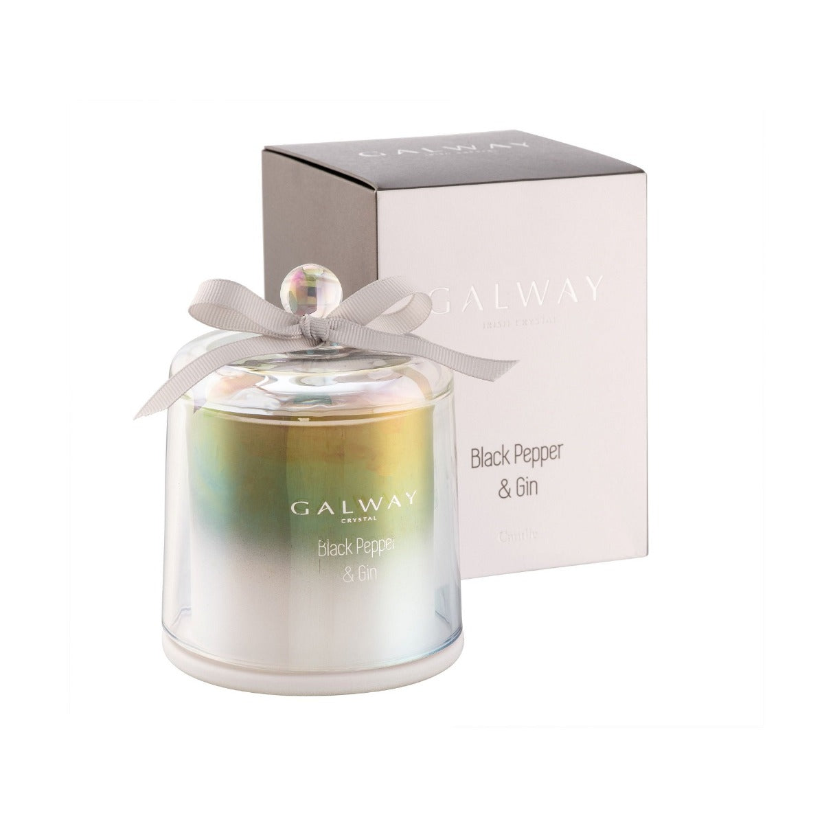 Galway Crystal Gin & Black Pepper Bell Jar Candle  Transport yourself to a special place with the perfect fragrance for your home. Our Black Pepper & Gin scent will transform any room and certainly set the right mood. Traditional aromatic botanicals & spicy black pepper are blended with notes of juniper berry & bracing pine. Base notes of earthy musk bring this classic combination together to create a sparkling, crisp fragrance. . If you love a spicy and crisp scent our Black Pepper & Gin is for you.