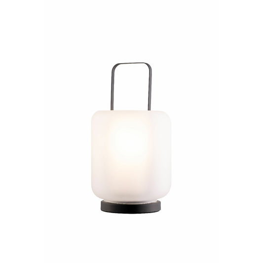 Galway Crystal Lantern Table Lamp  This beautiful and contemporary lantern style table lamp, with frosted glass shade and black metal base and handle is effortlessly chic. The quality of light output by the frosted shade is subtle and inviting, the simple and warm glow from this lamp will transform your home.