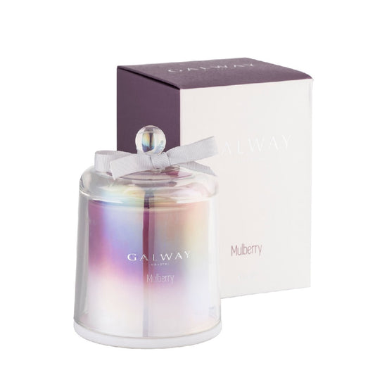 Galway Crystal Mulberry Scented Bell Jar Candle  Transport yourself to a special place with the perfect fragrance for your home. Our Mulberry scent will transform any room and certainly set the right mood. Bright citrus notes of bergamot and lemon peel are blended with mulberry and fig leaf. 