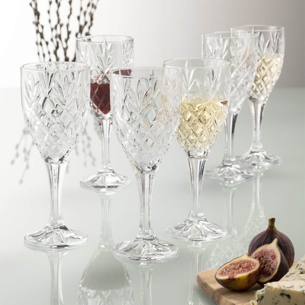 Galway Crystal Renmore Goblets Set of 6  The diamond cut and feather detail design is inspired by the beautiful Irish town of Renmore, County Galway and is crafted from the finest crystal.