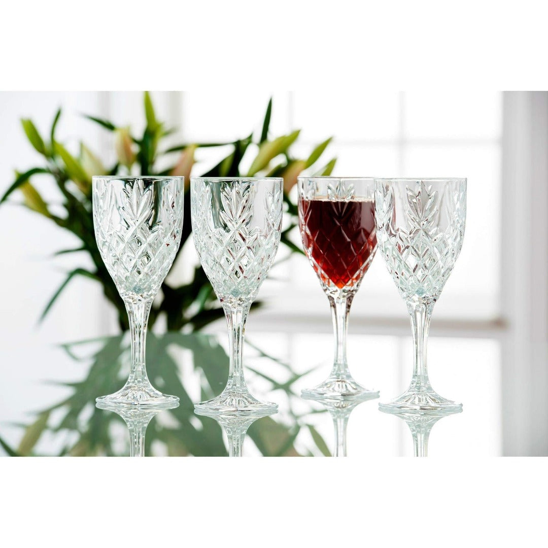 Galway Crystal Renmore Goblets Set of 4  The diamond cut and feather detail design is inspired by the beautiful Irish town of Renmore, County Galway and is crafted from the finest crystal.