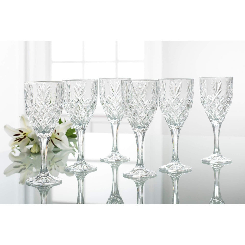 Galway Crystal Renmore Goblets Set of 6  The diamond cut and feather detail design is inspired by the beautiful Irish town of Renmore, County Galway and is crafted from the finest crystal.