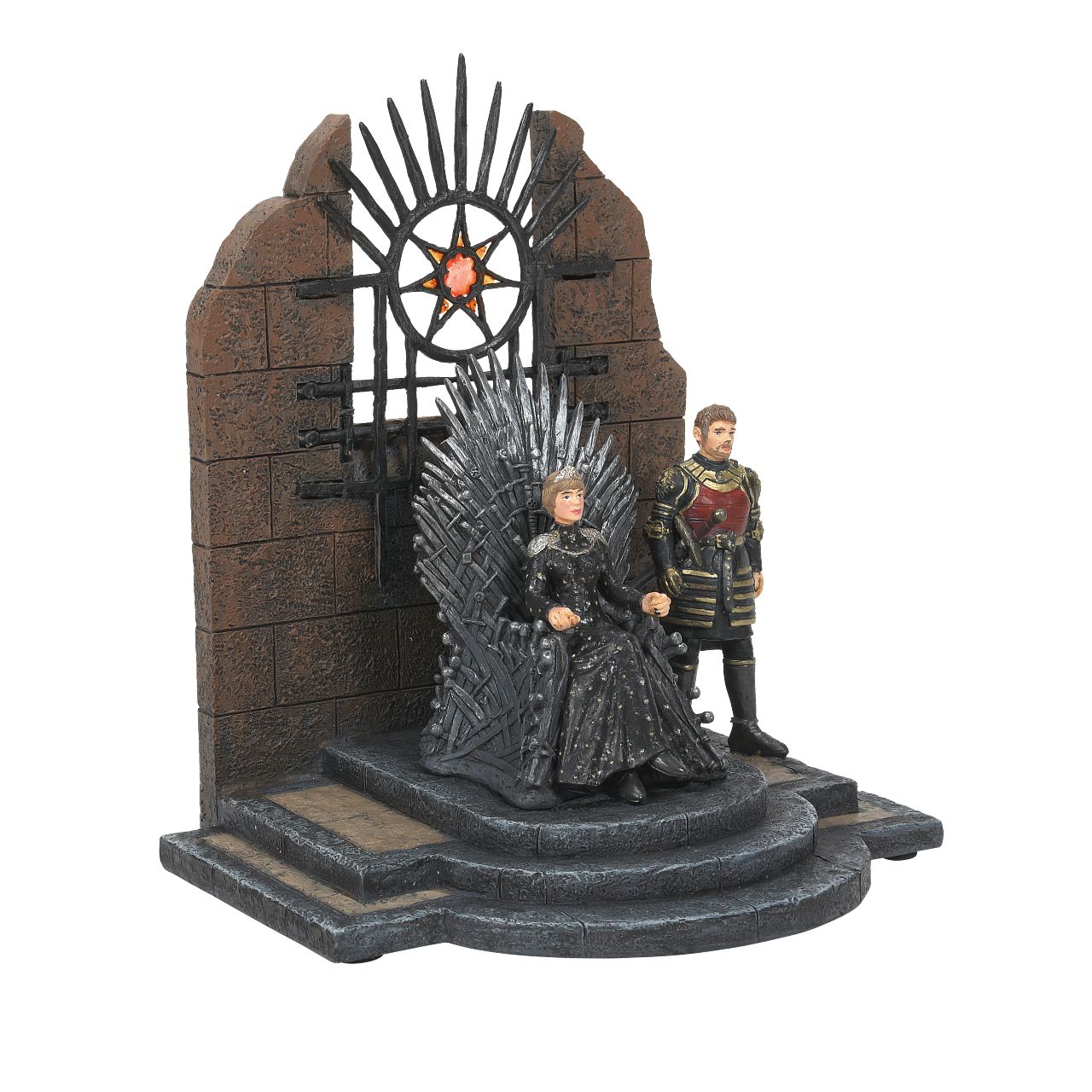 D56 Cersei and Jamie Lannister Figurine - Game of Thrones  Featuring Queen Cersei and Sir Jamie Lannister this piece has been hand crafted from the highest quality cast stone and hand painted. Each piece comes in a branded gift box. This is a decoration, not a toy.