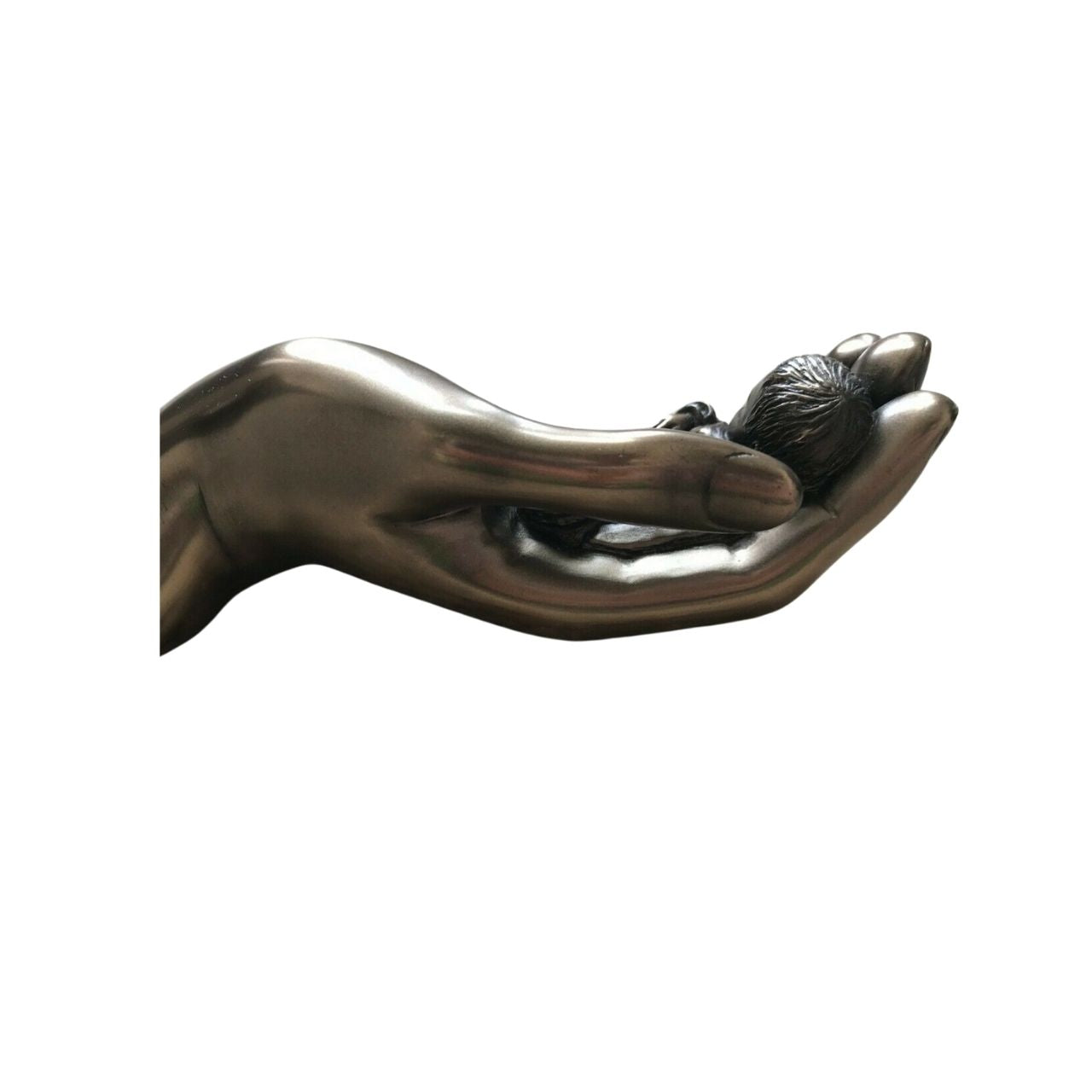Genesis Caring Baby Boy  Beautifully crafted in cold cast bronze this wonderful baby figurine from the craftsmen of Genesis Fine Arts depicts the sleeping baby boy carefully curled up in a mothers caring hand.  Caring Baby Boy, birth or christening gift.