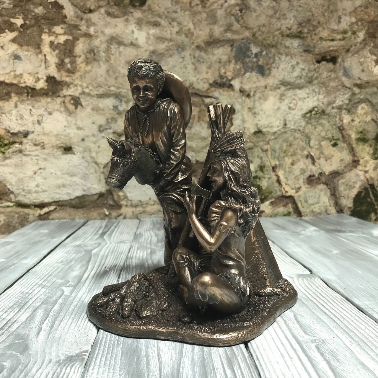 Genesis Cowboys & Indians  This cold cast bronze piece depicts two friends dressed up and playing cowboys and indians.  Genesis Fine Arts has evolved into a much loved and world famous Irish brand to produce a striking range of handcrafted cold cast bronze sculptures.