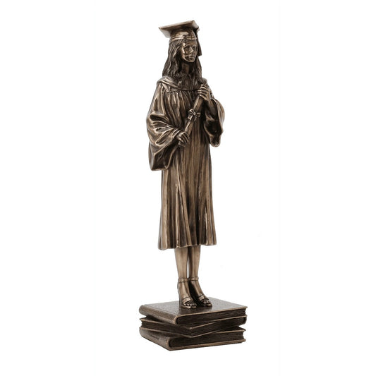 Genesis Female Graduate Figurine  This stunning bronze figurine of a young woman on her graduation day would make the perfect graduation gift.  Genesis Fine Arts has evolved into a much loved and world famous Irish brand to produce a striking range of handcrafted cold cast bronze sculptures.