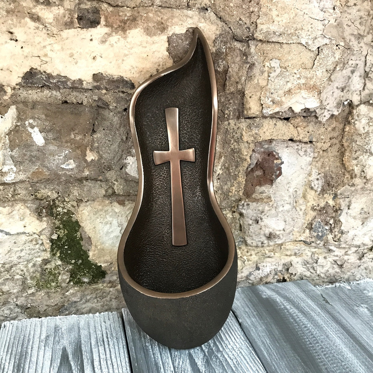 Genesis Holy Water Font Cross  Perfect gift for the new home.  Genesis Fine Arts has evolved into a much loved and world famous Irish brand to produce a striking range of handcrafted cold cast bronze sculptures.