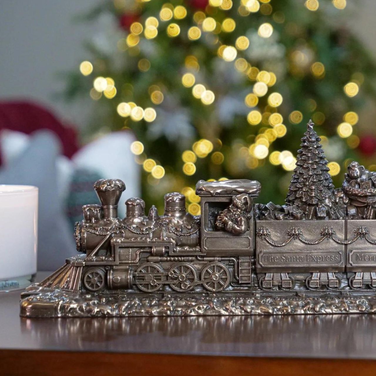 Genesis Ireland The Santa Express Train   A stunning ornament that is sure to bring festive cheer to your home, beautiful bronze coloured Christmas decoration, by Genesis Ireland.  Depicting Santa Claus on his way to delivery all the presents on Christmas Eve. Let the magic of Christmas fill your home with this gorgeous sculpture of The Santa Express.