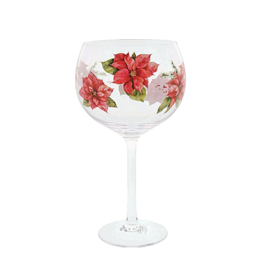 Ginology Christmas Red Poinsettia Copa Gin Glass  A beautiful glass representing a traditional Christmas in an untraditional way. What better way to enjoy your Christmas drink than in a lovely glass surrounded by Red Poinsettia's. Representing good will and community spirit this is a great Christmas gift for your neighbour, friend, mum or grandmother to spread Christmas spirit all year round or even as a self purchase. 