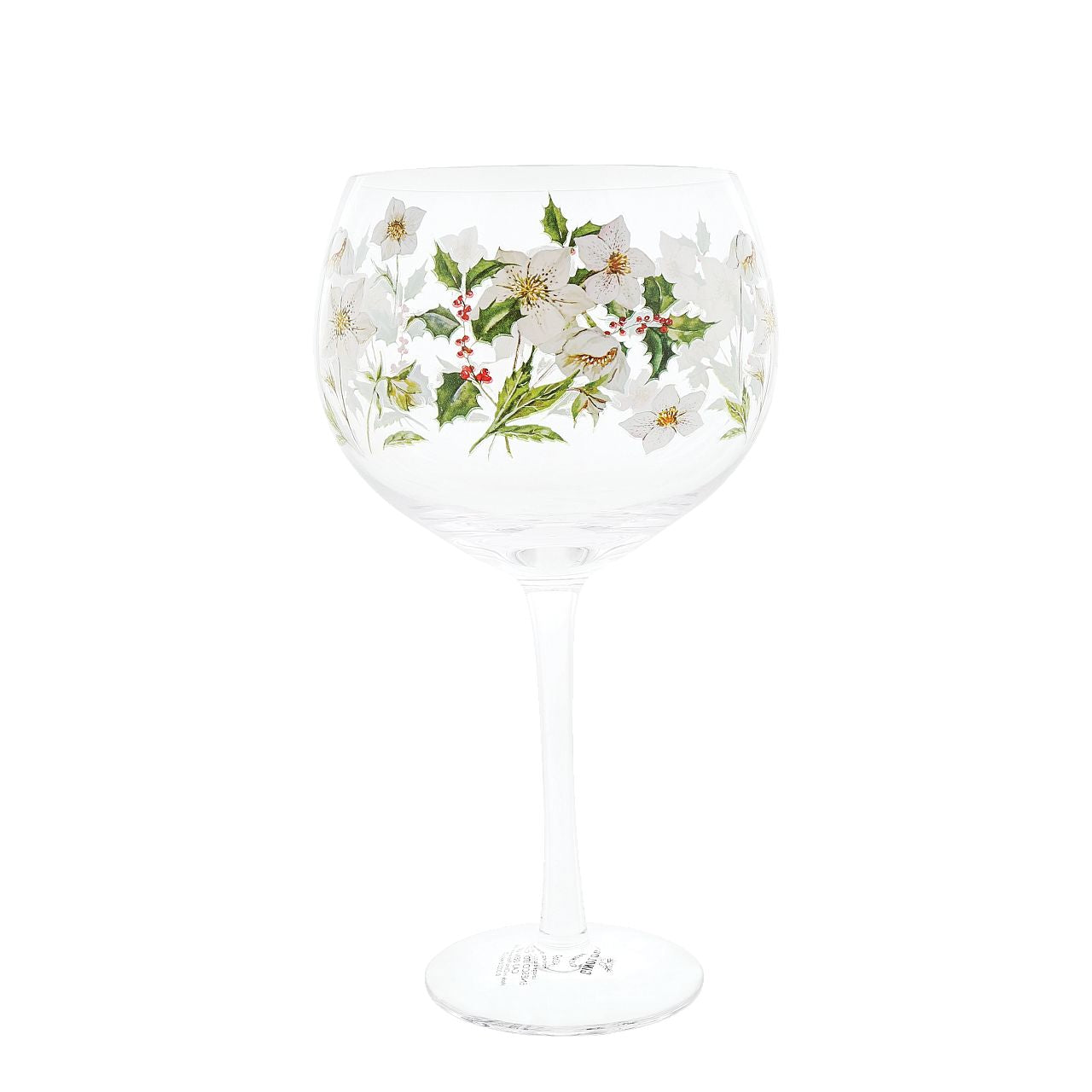 Ginology Christmas Rose Copa Gin Glass  Spread Christmas cheer with our Christmas Rose Copa Gin glass. White, red and two toned greens flourish on this glass especially filled with your favourite drink. A lovely gift to your friend, loved one, sister, mother or grandparent, pair this with their favourite bottle of gin to create the ultimate gift.