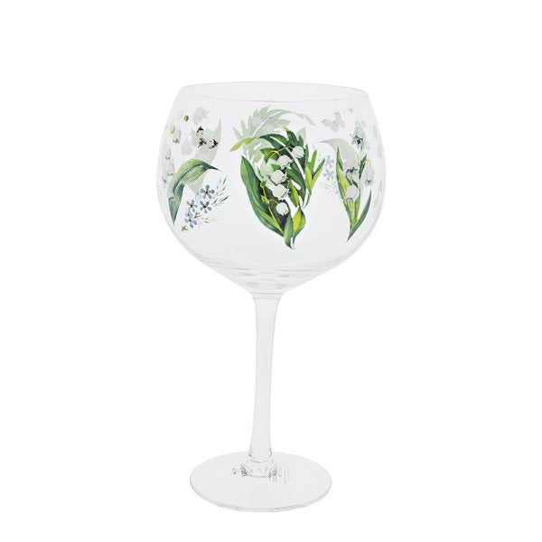 Ginology Lily of the Valley Copa Gin Glass  Lily of the Valley represents youth and purity, but mainly happiness making our Lily of the Valley Copa Gin glass a great gift for a loved one, a pick me up gift, birthday or Christmas gift.