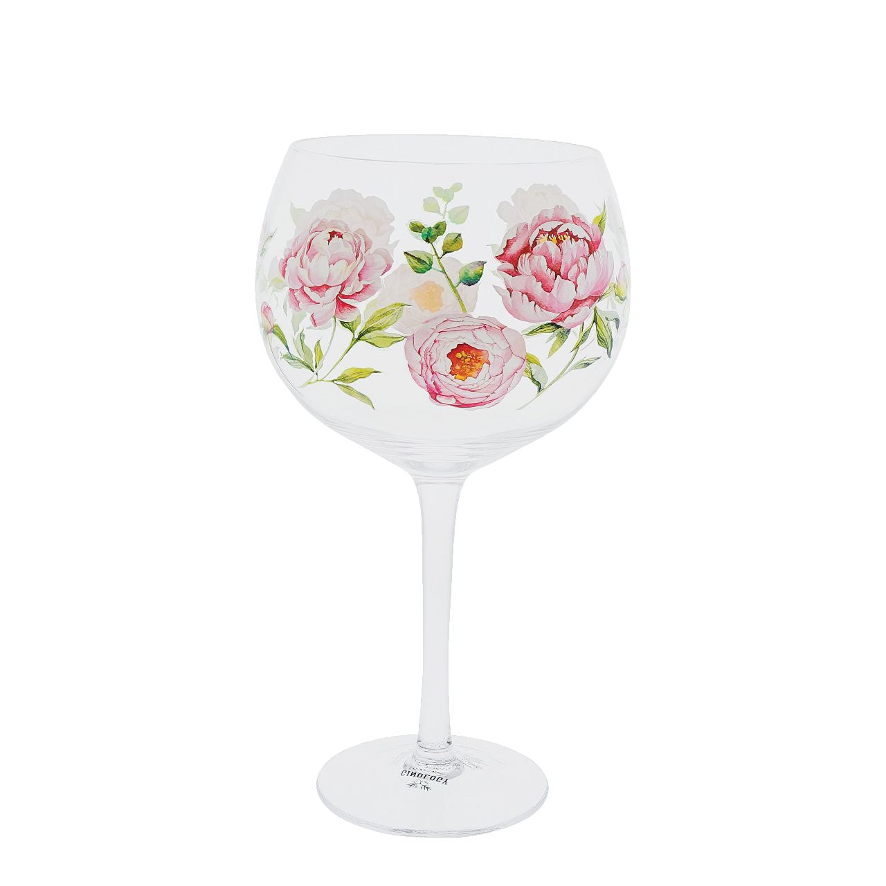 Ginology Peonies Copa Gin Glass  Embody romance, prosperity, good luck and bravey through our Peonies Copa Gin Glass. A glass that can be given to a friend, loved one, graduate or a pick me up gift. It is perfect paired with their favourite bottle of gin.