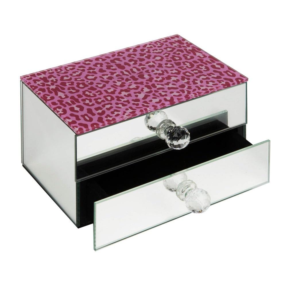 Girl Talk Glass Pink Leopard Print Jewellery Box  Give your sparkly bits the perfect place to sleep with this hot pink leopard print glass jewellery box with drawers. From Girl Talk by SOPHIA® - because girls just wanna have fun.
