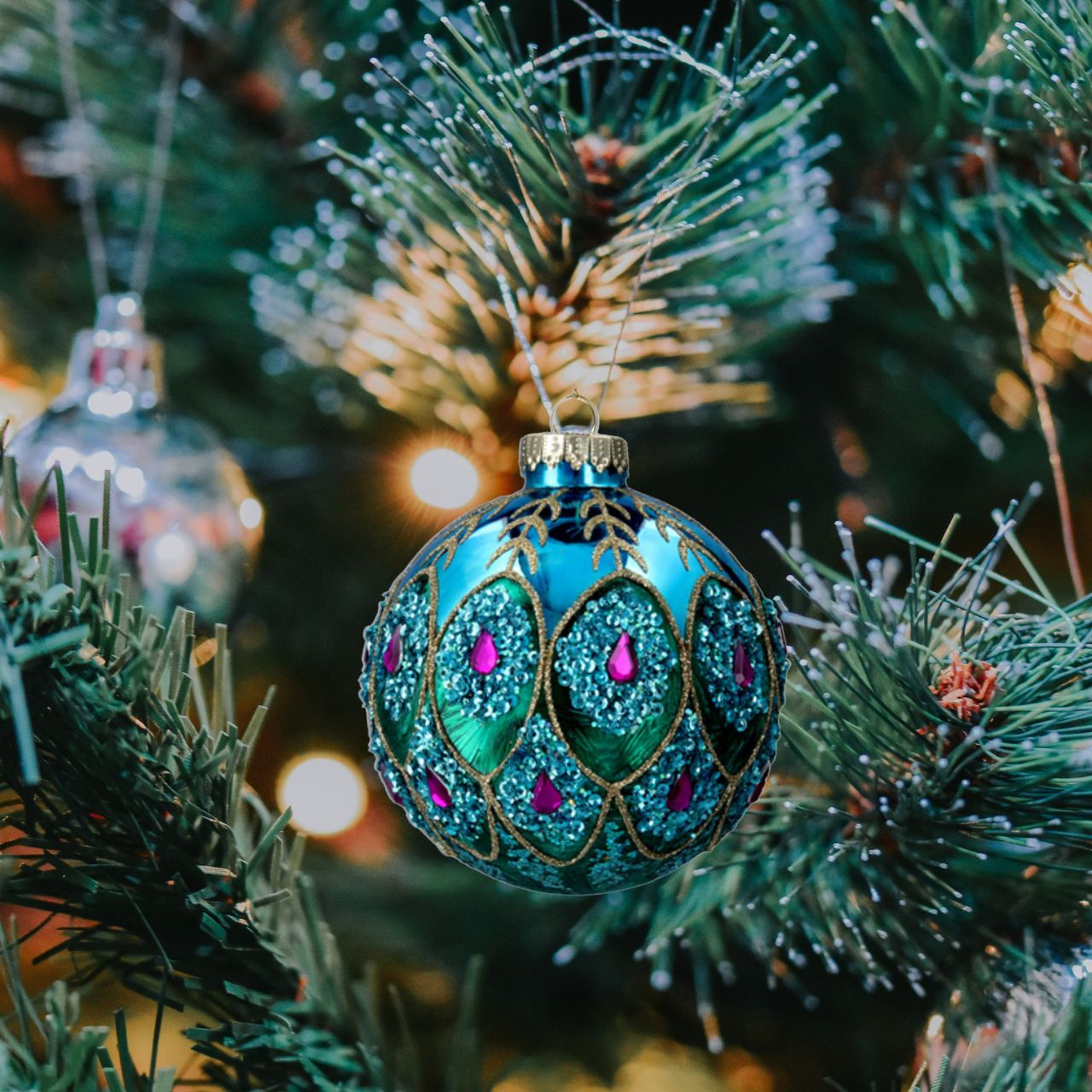 Gisela Graham Turquoise Gold Peacock Bauble Christmas Hanging Ornament  Browse our beautiful range of luxury Christmas tree decorations, baubles & ornaments for your tree this Christmas.