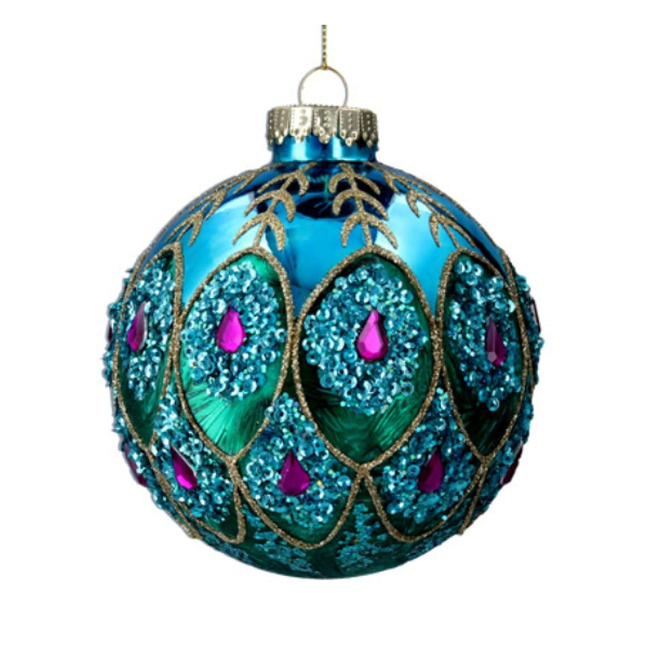Gisela Graham Turquoise Gold Peacock Bauble Christmas Hanging Ornament  Browse our beautiful range of luxury Christmas tree decorations, baubles & ornaments for your tree this Christmas.