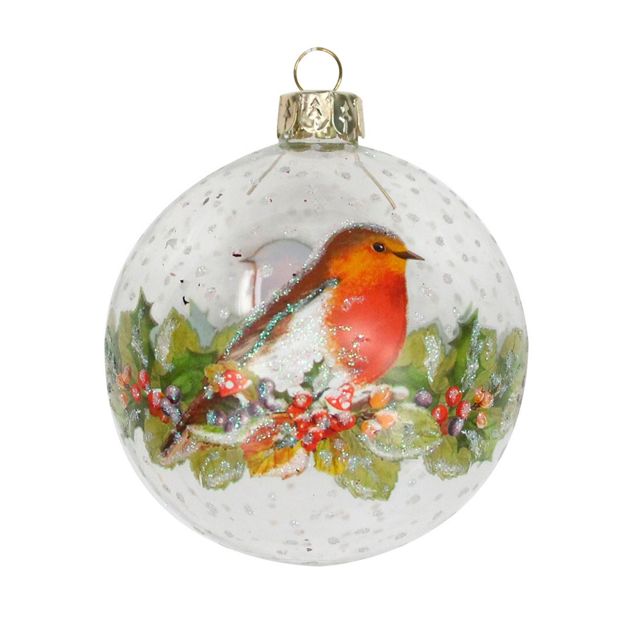 Gisela Graham Glass Bauble with Robin Christmas Decoration  Browse our beautiful range of luxury Christmas tree decorations and ornaments for your tree this Christmas.  Add style to your Christmas tree with this beautiful glass bauble decorated with a robin Christmas hanging ornament.