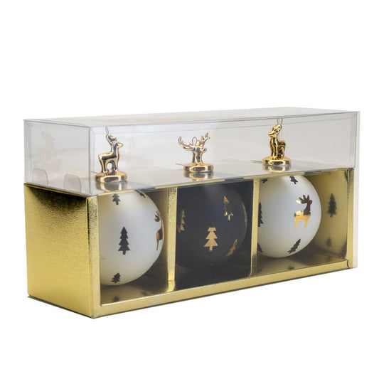 Set of 3 Glass Baubles White and Black Hanging Christmas Decoration  Enter a world of relaxation, luxury and sophistication with a Christmas so simple yet tasteful. 