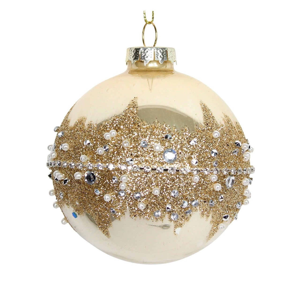 Gisela Graham Christmas Bauble Gold With Diamante Glitter Band  Browse our beautiful range of luxury Christmas tree decorations, baubles & ornaments for your tree this Christmas.  Add style to your Christmas tree with these elegant Christmas gold glass baubles decorated with diamante and glitter band.