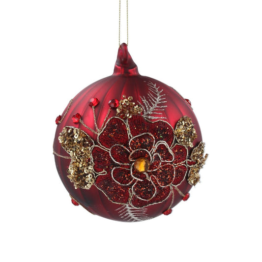 Gisela Graham Christmas Bauble Matt Burgundy With Embossed Flower & Leaves  Browse our beautiful range of luxury Christmas tree decorations, baubles & ornaments for your tree this Christmas.