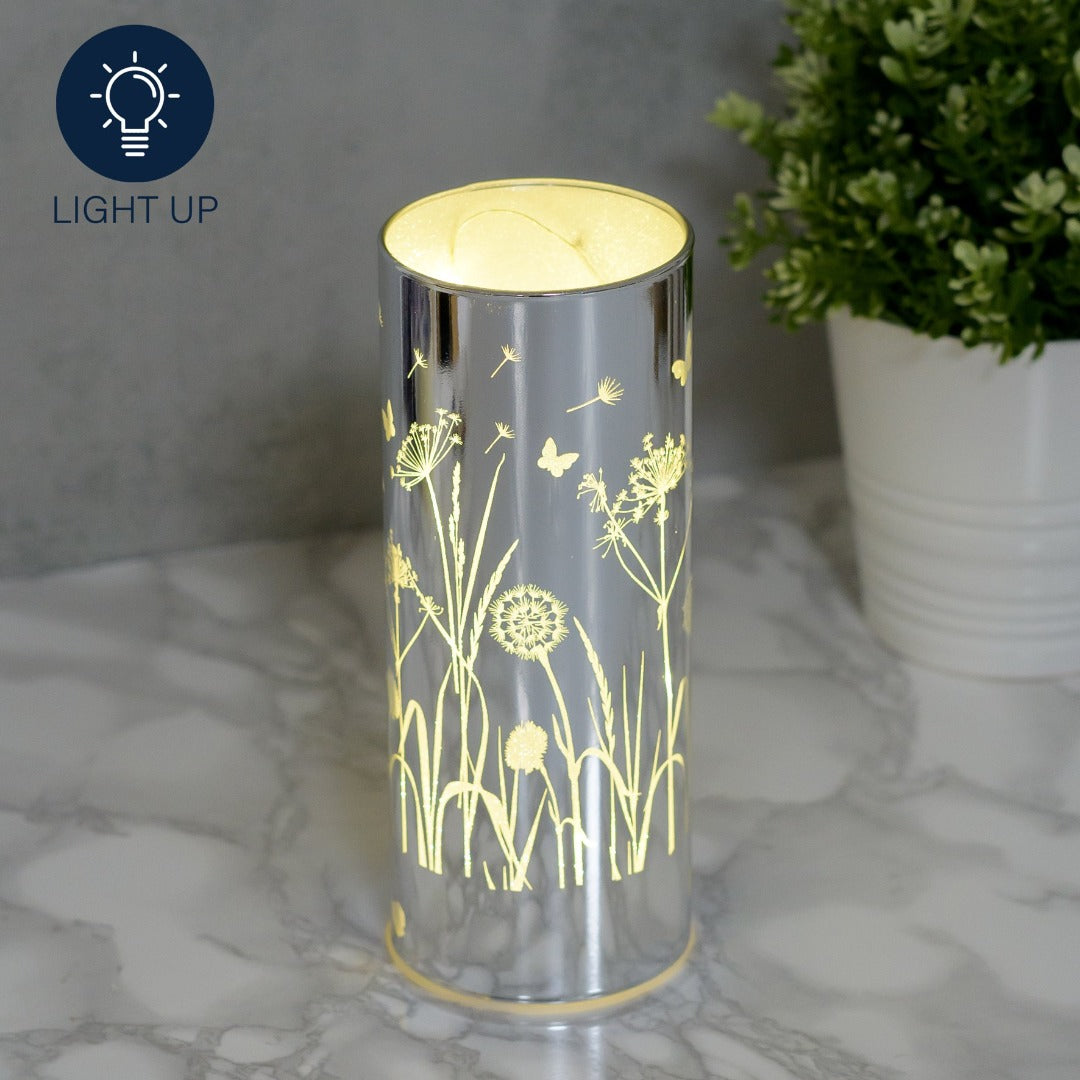 Glass Flower Design LED Light Tube 20cm  A stunning and elegant monochrome 20cm LED light tube from HESTIA®'s Silver Luxe collection.