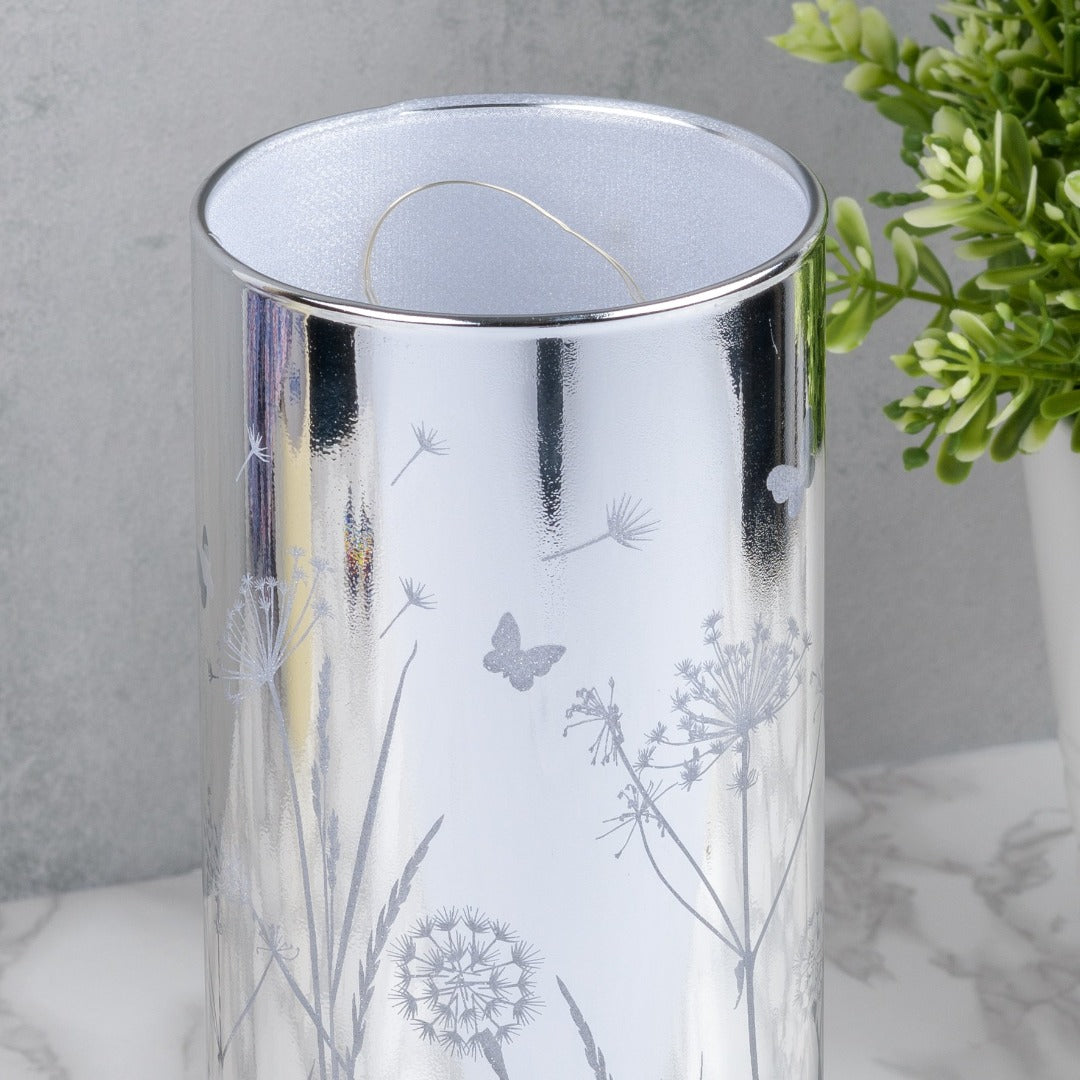 Glass Flower Design LED Light Tube 20cm  A stunning and elegant monochrome 20cm LED light tube from HESTIA®'s Silver Luxe collection.