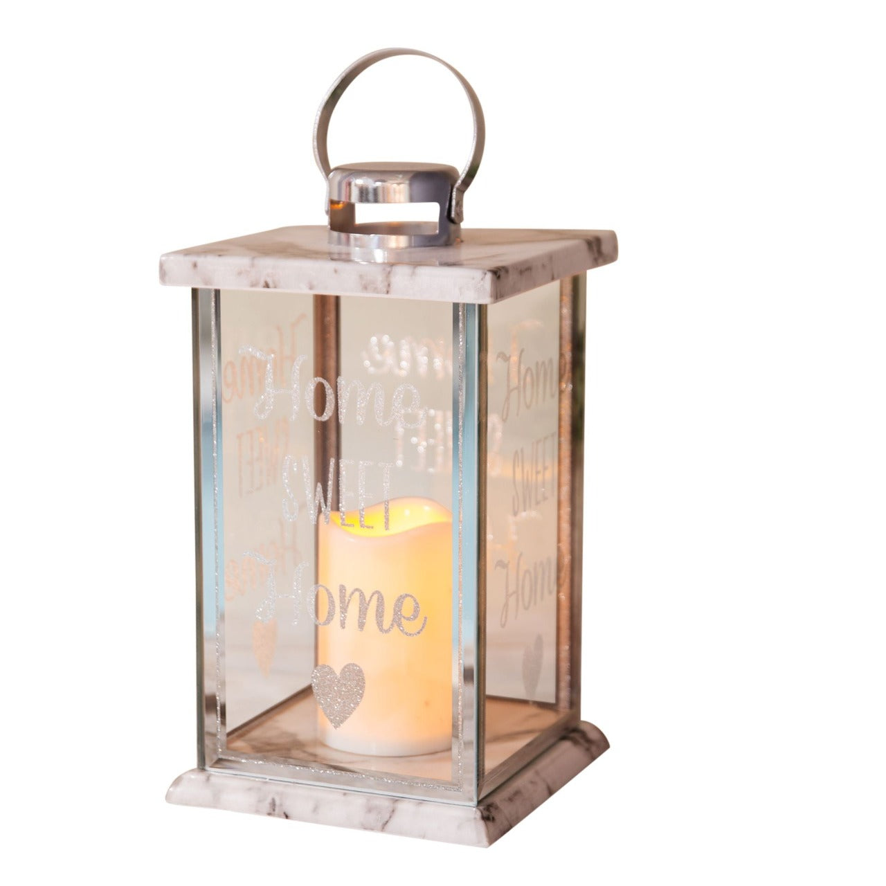 Hestia Glass Marble LED Candle Lantern  A stylish LED candle lantern with marble effect detailing. From the Retreat collection from HESTIA® - Create a haven of soothing minimalism at home.