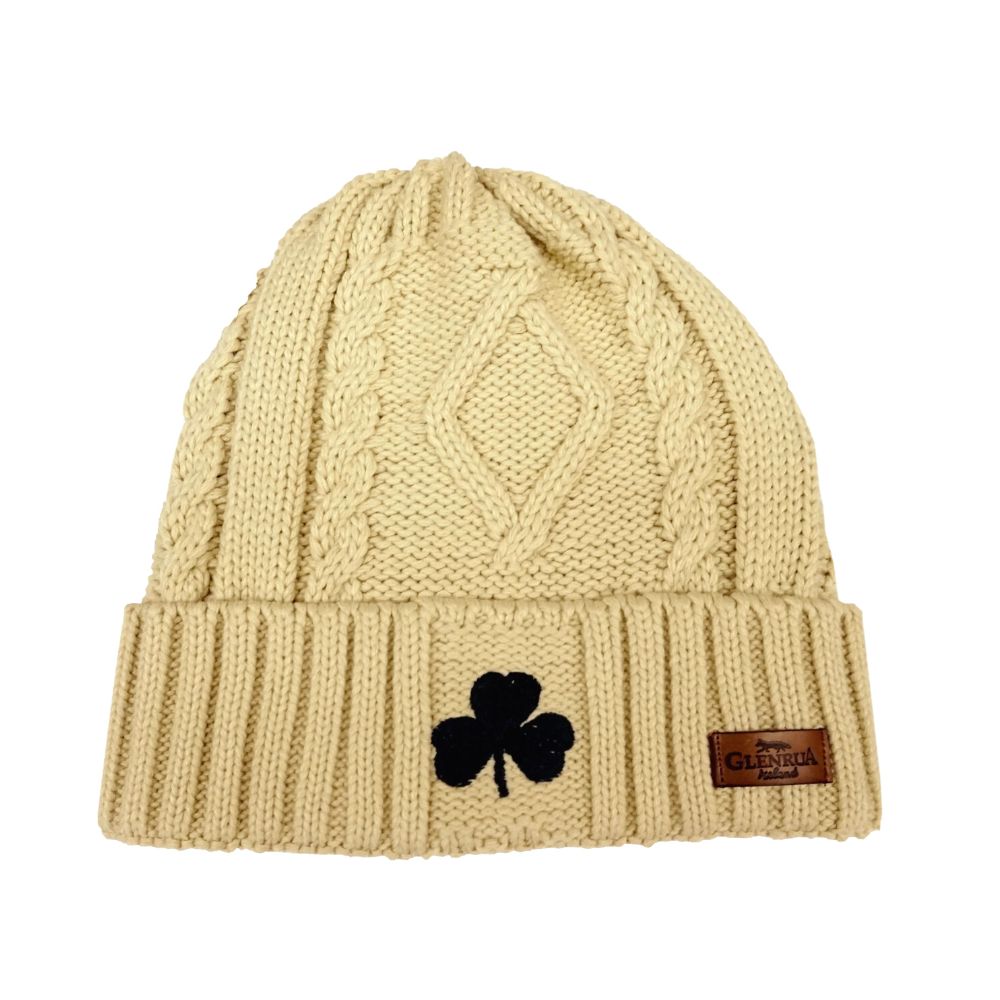 Cara Craft Glenrua Aran Knit Beanie Cream  - Dingle - Woollen Hats - Machine Washable - Soft Touch - Premium Feel - Designed in Ireland