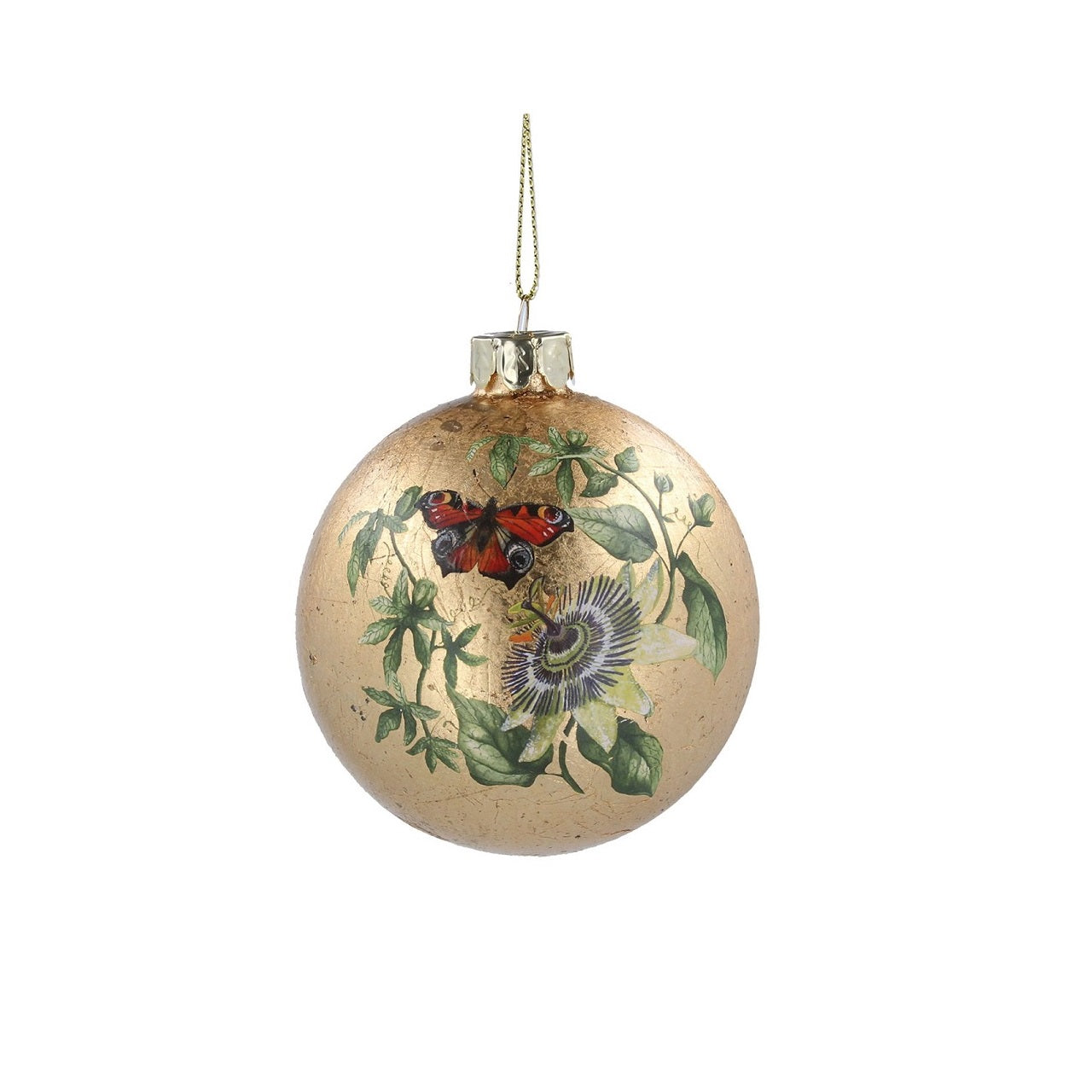 Gisela Graham Gold Glass Bauble with Butterfly Christmas Ornament - Flower  Browse our beautiful range of luxury Christmas tree decorations and ornaments for your tree this Christmas.  Add style to your Christmas tree with this beautiful gold glass bauble decorated with a butterfly and flower Christmas hanging ornament.