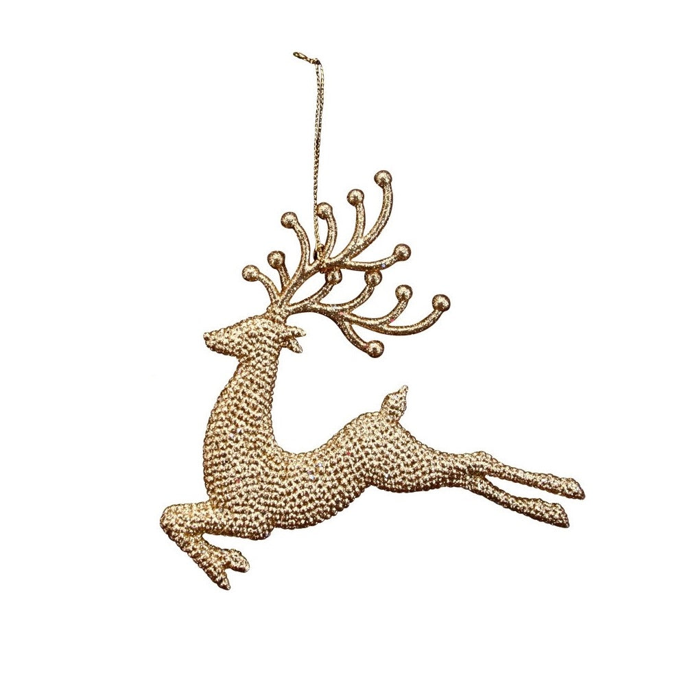 Gisela Graham Gold Glitter Reindeer Christmas Decoration - Jumping  Browse our beautiful range of luxury Christmas tree decorations and ornaments for your tree this Christmas.  Add style to your Christmas tree with this elegant gold glitter reindeer hanging ornament.