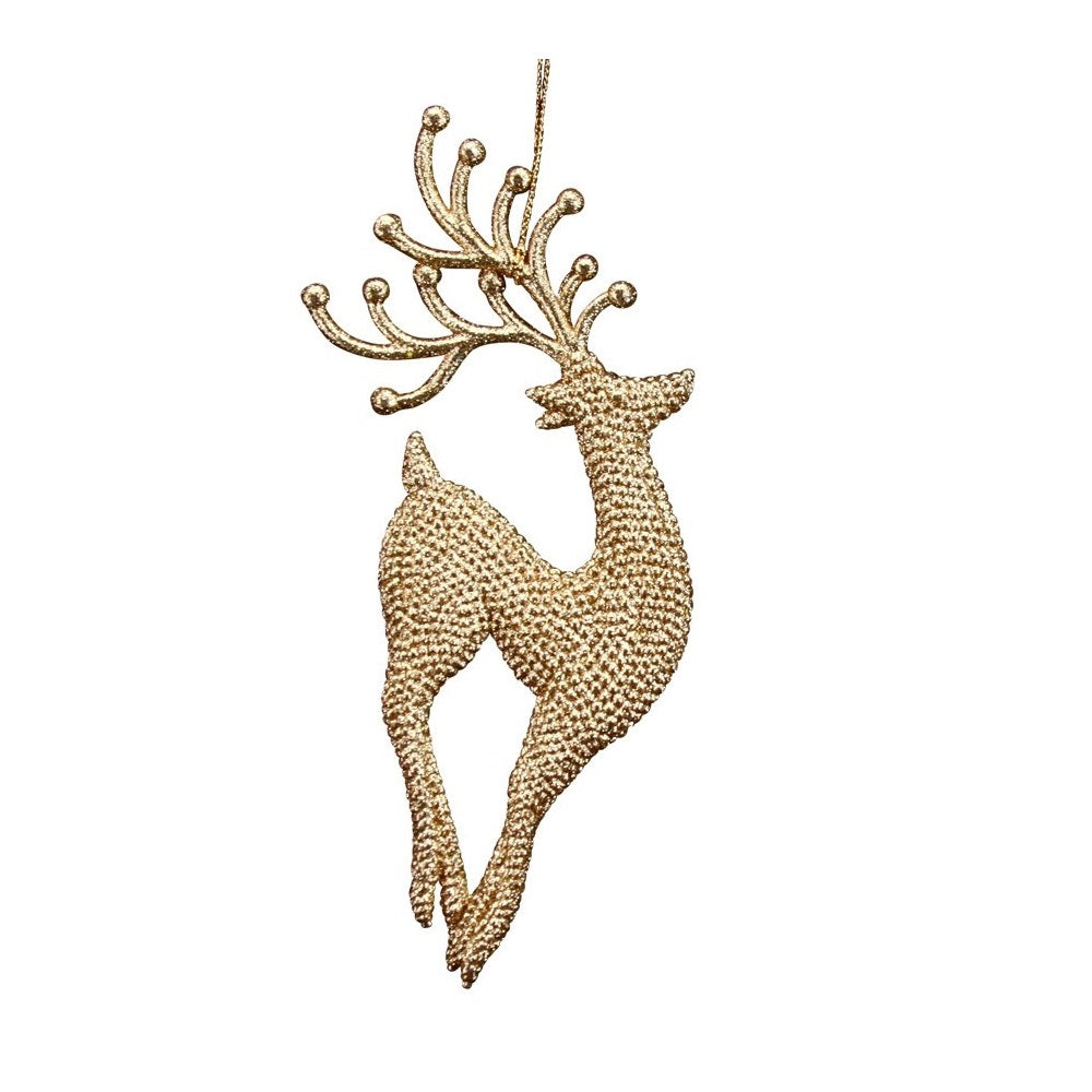 Gisela Graham Gold Glitter Reindeer Christmas Decoration - Prancing  Browse our beautiful range of luxury Christmas tree decorations and ornaments for your tree this Christmas.  Add style to your Christmas tree with this elegant gold glitter reindeer hanging ornament.