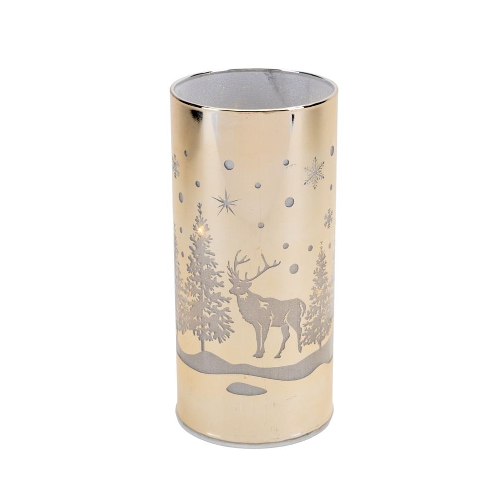 Gold LED Glass Tube with Reindeer Scene