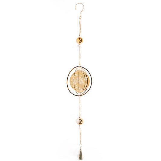 Gold Outdoor Hanging Santa Chime  A attractive copper outdoor Santa Wind Chime from the Golden Grandeur Blush Xmas Collection.  This stylish hanging wind chime would make the perfect addition to your festive home décor. The attractive design features a gold chain with a gold cut out Santa design that chimes festively in the wind and brings a festive sparkle to the home.