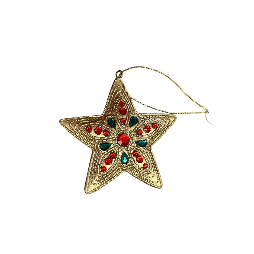 Gisela Graham Gold Resin Star Hanging Ornament Browse our beautiful range of luxury Christmas tree decorations, baubles & ornaments for your tree this Christmas.  Add style to your Christmas tree with these elegant Christmas Hanging Ornaments Gold Star with bright jewels.