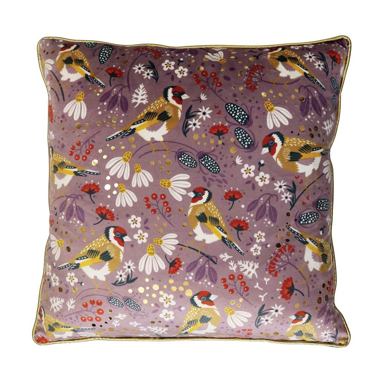 Tipperary Crystal Goldfinch Birdy Cushion  Goldfinch Tipperary Birdy Cushion by Tipperary Crystal  New to the Tipperary Crystal Birdy Collection, this plush, feather filled 45cm velvet cushion features the exquisite Goldfinch illustration and will make a bright and colourful statement in any home.