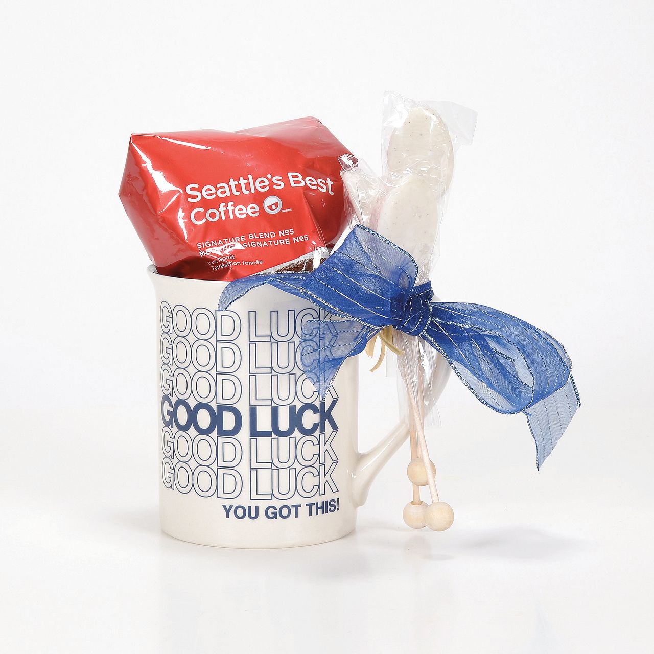 Good Luck Type Mug  Remind someone that you wish them all the luck in the world with this Good Luck mug. Securely packaged in decorative gift box. High-quality stoneware material is dishwasher and microwave safe.