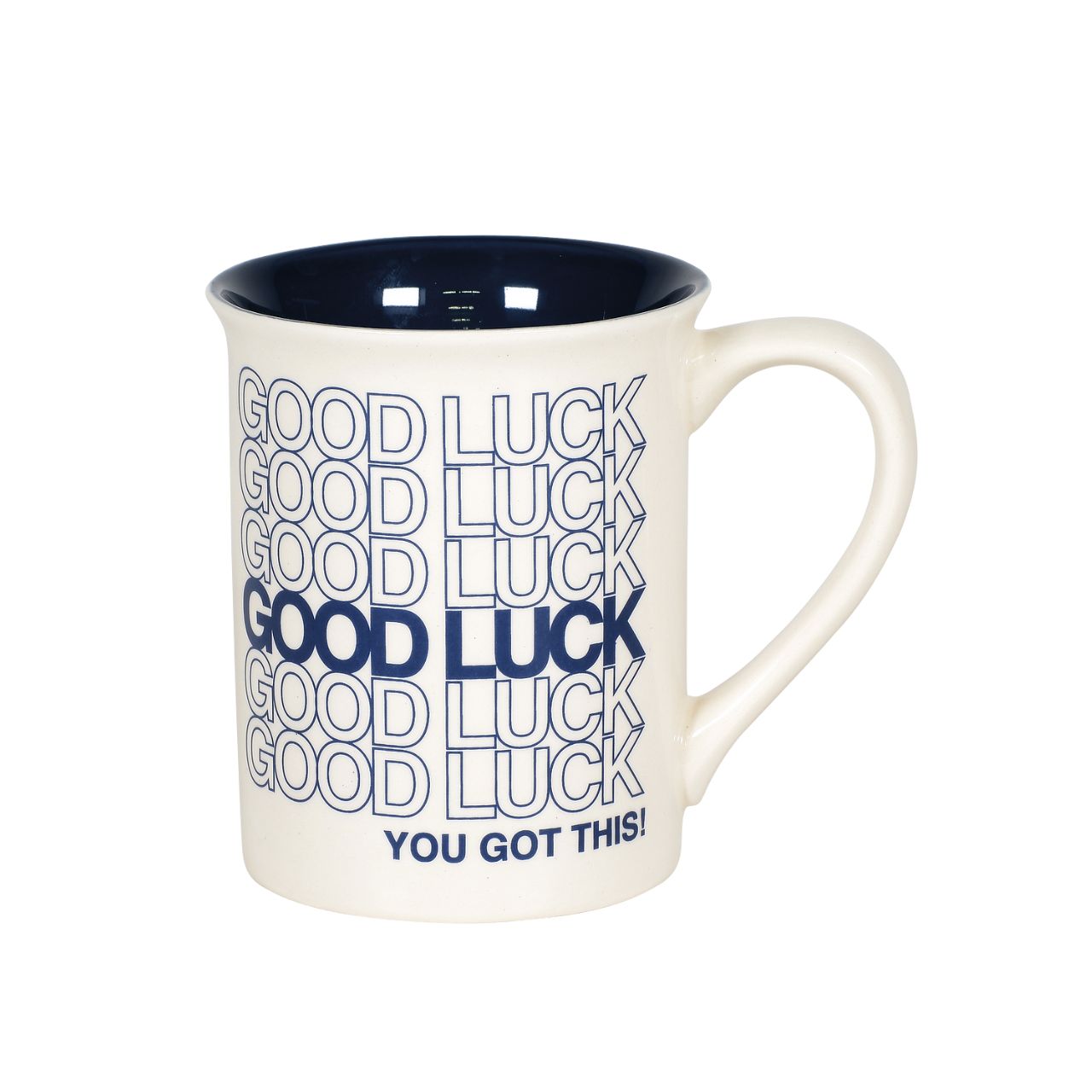 Good Luck Type Mug  Remind someone that you wish them all the luck in the world with this Good Luck mug. Securely packaged in decorative gift box. High-quality stoneware material is dishwasher and microwave safe.