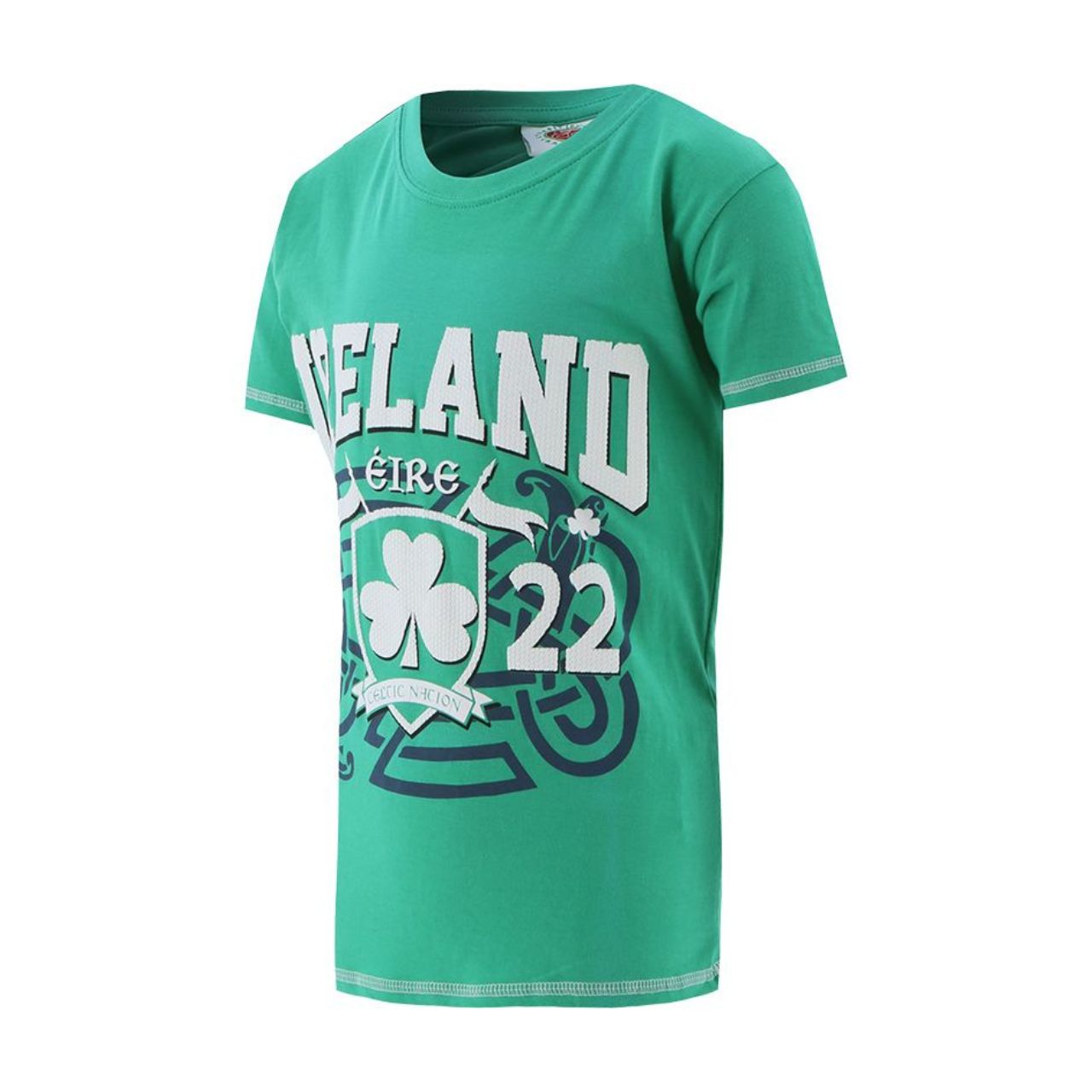 Green Ireland Celtic T-Shirts Kids Trad Craft  This children's t-shirt features a crew neckline and showcases an intricate, Celtic knot print, hailing from Ireland.