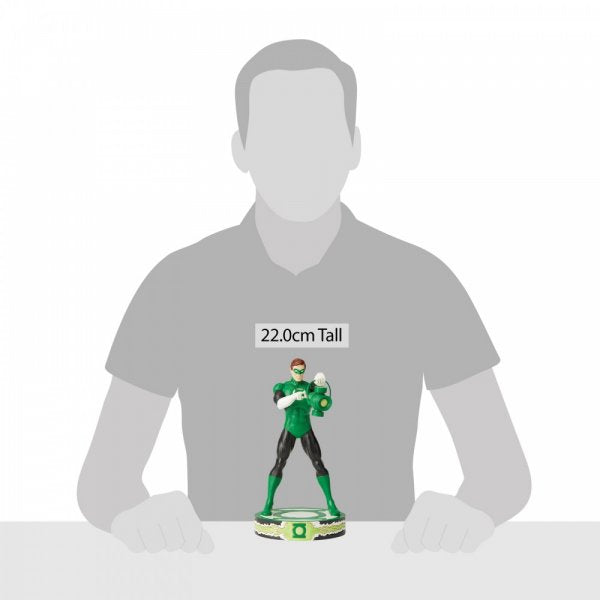 Jim Shore Emerald Gladiator Green Lantern Silver Age Figurine  DC Comics Justice League is a comprised of the worlds most iconic superheroes. Jim Shore celebrates The Green Lantern in an iconic pose in his signature wood carved look and folk art styling.