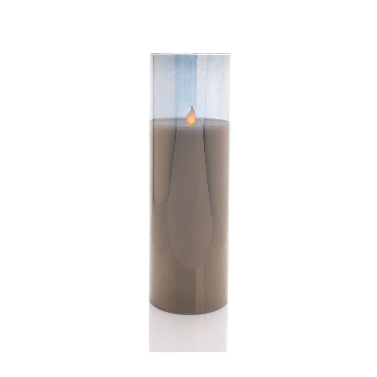 Grey Glass LED Candles Set of 3  Make your home a tranquil place with this set of 3 grey glass candles.  Complete with LED flames, this lighting accessory is well-fitting for a family home.