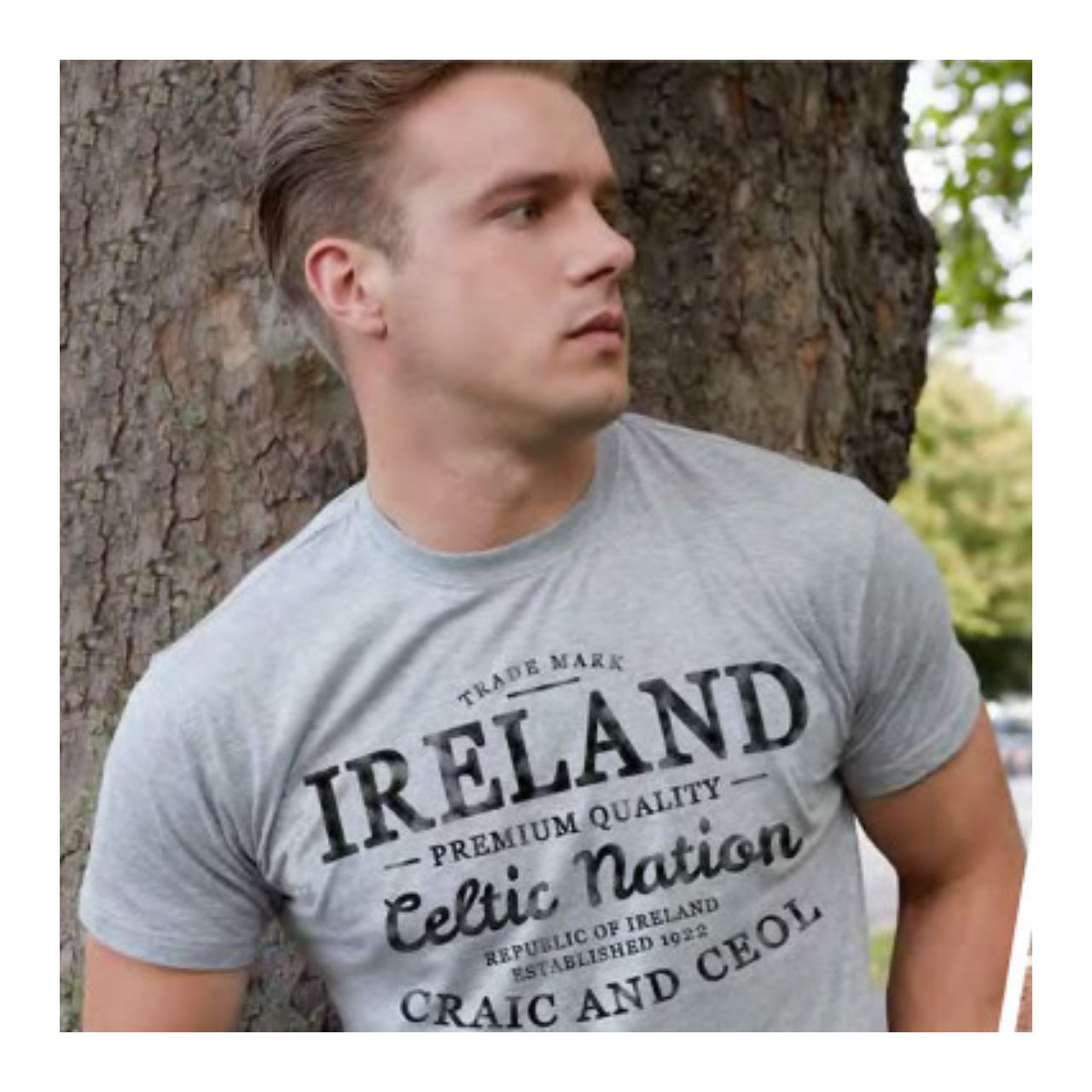 Grey Ireland Celtic Nation T-Shirt  Men's short-sleeved Celtic T-shirt in heather grey, straight cut, round neck.