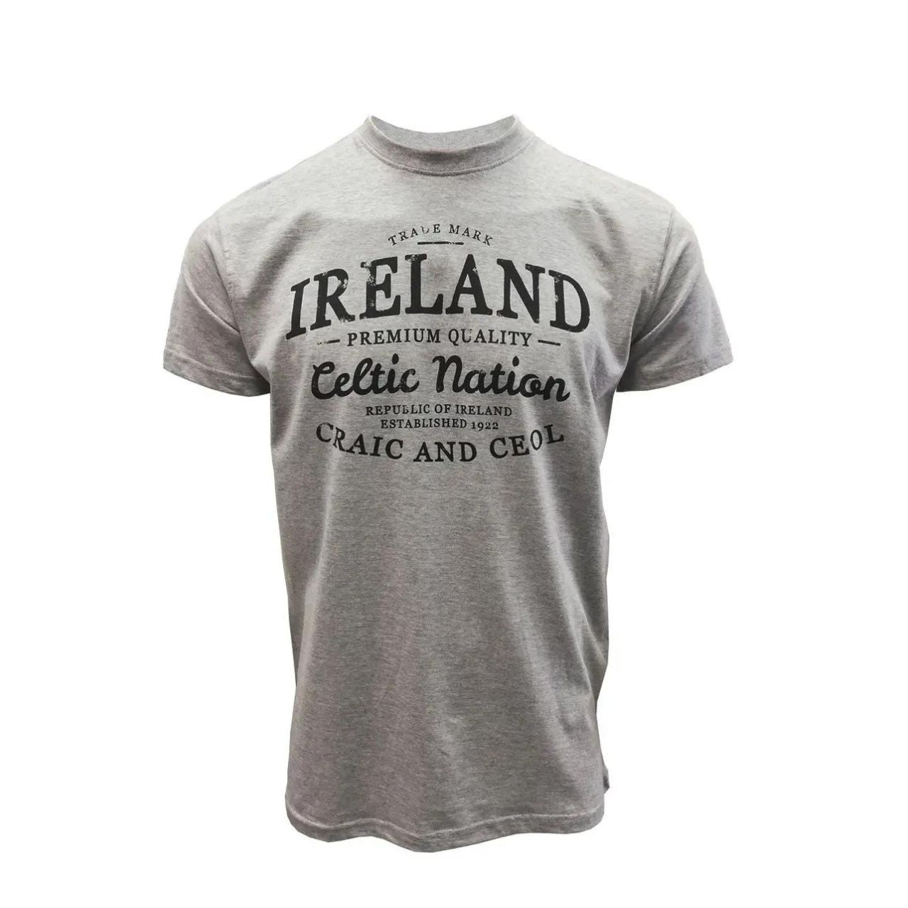 Grey Ireland Celtic Nation T-Shirt  Men's short-sleeved Celtic T-shirt in heather grey, straight cut, round neck.